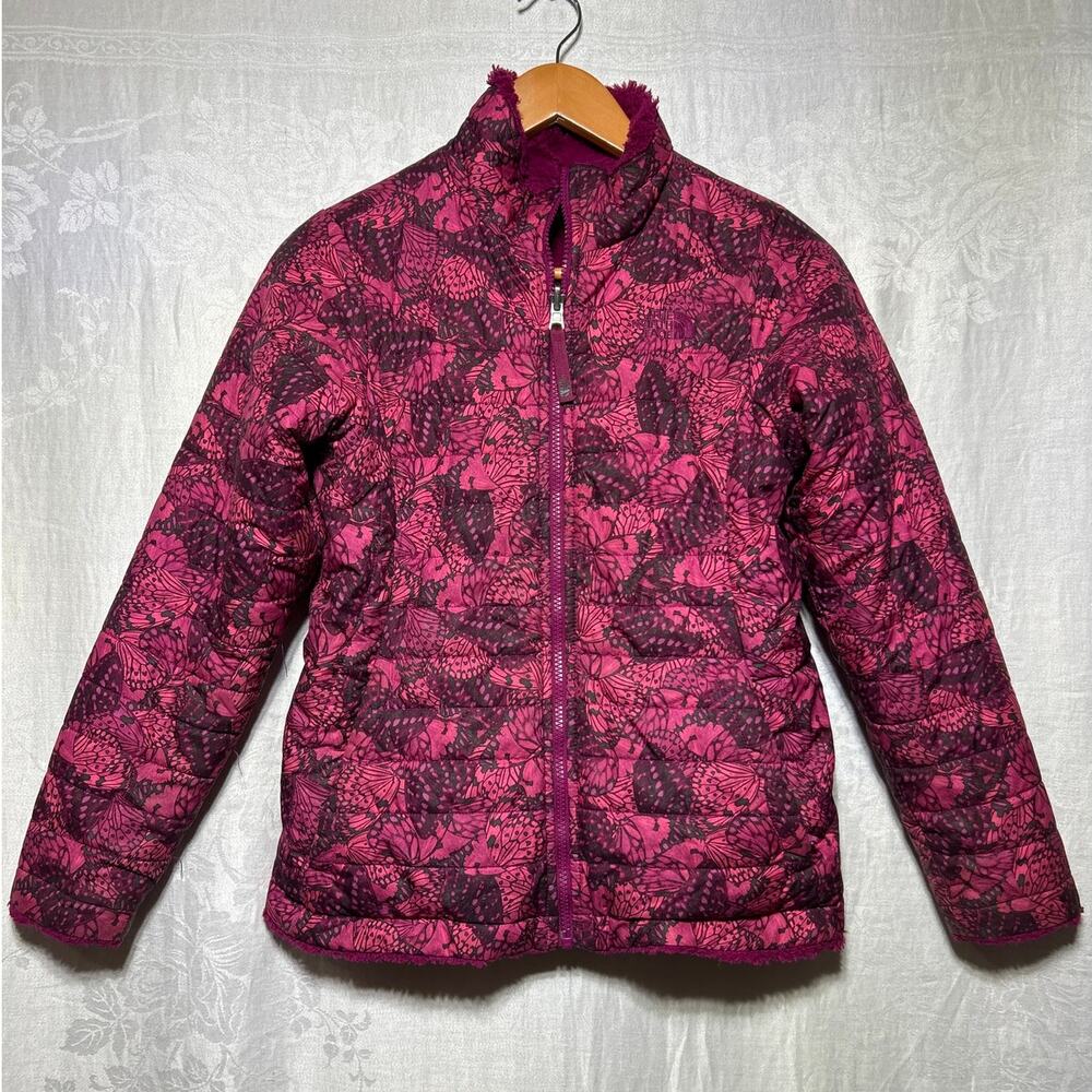 The North Face Jacket Girls Large Reversible Pink Fuzzy Teddy Mossbud Swirl - Picture 2 of 12